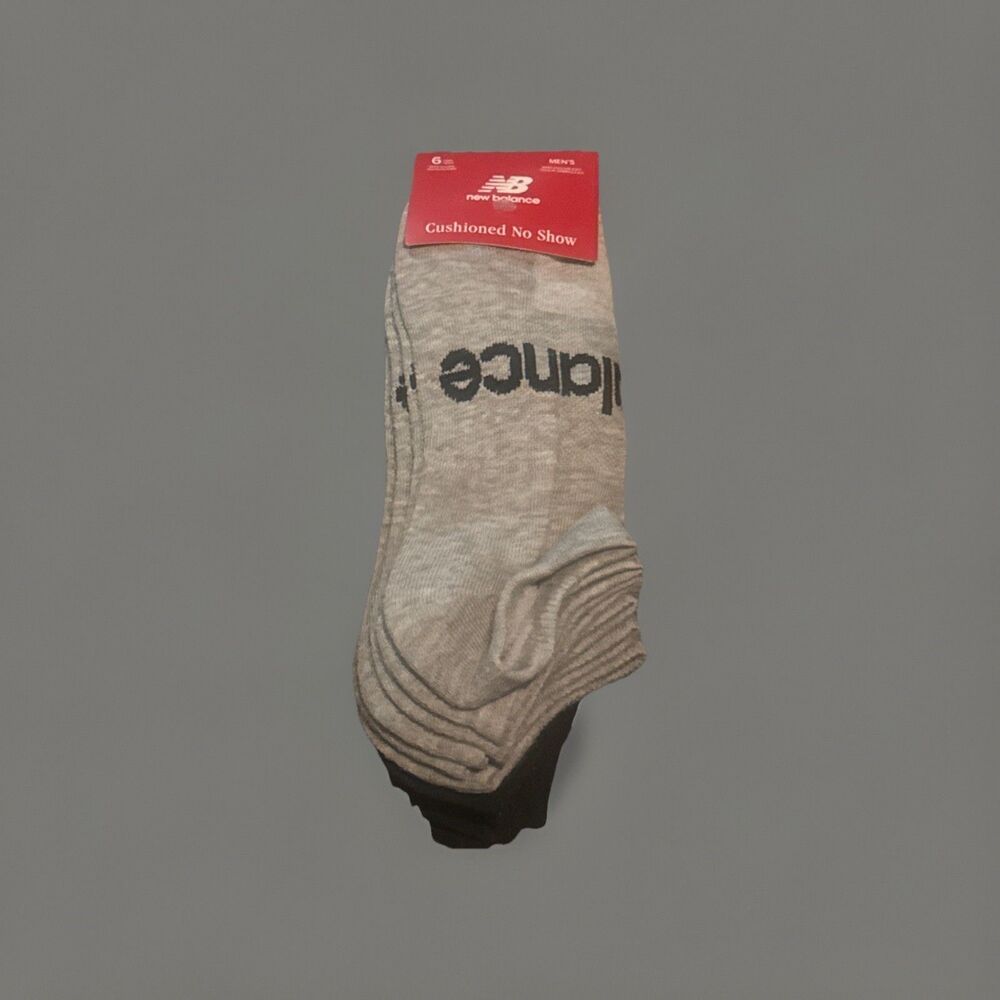 New Balance 6 pack Cushion No Show Sock Support SZ L Size 8-12.5 Gray Black